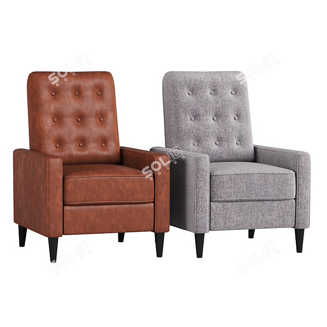 Modern Recliner Armchair in Leather and Grey Fabric 3D model image 1