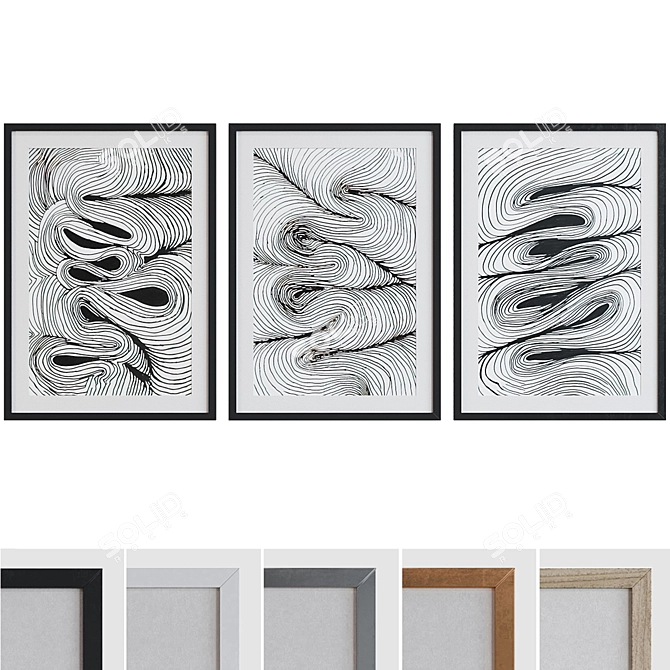 Abstract Line Pattern Picture Frame Set 3D model image 1