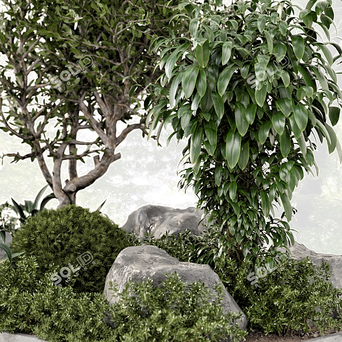 Outdoor Garden Bush and Tree Set 3D model image 4