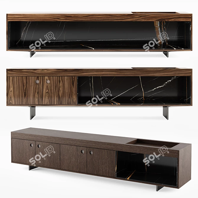 Boteco Oak Sideboard with Sahara Noir Marble 3D model image 1