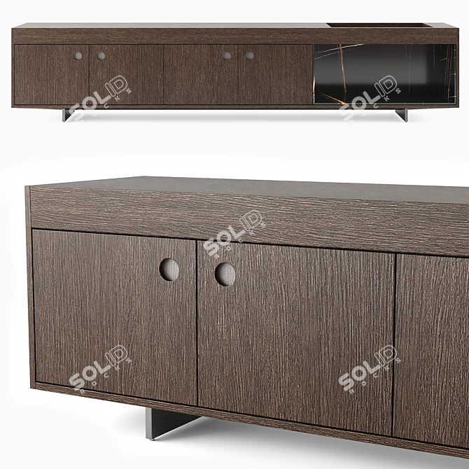 Boteco Oak Sideboard with Sahara Noir Marble 3D model image 2