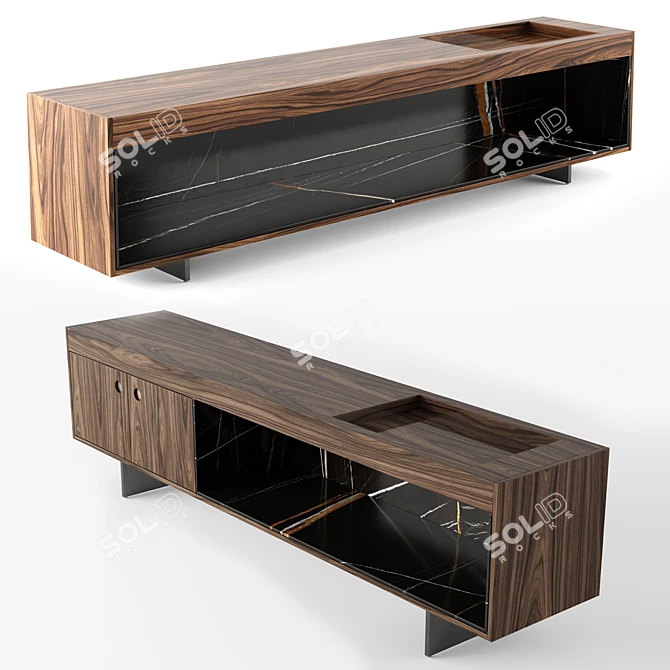 Boteco Oak Sideboard with Sahara Noir Marble 3D model image 4