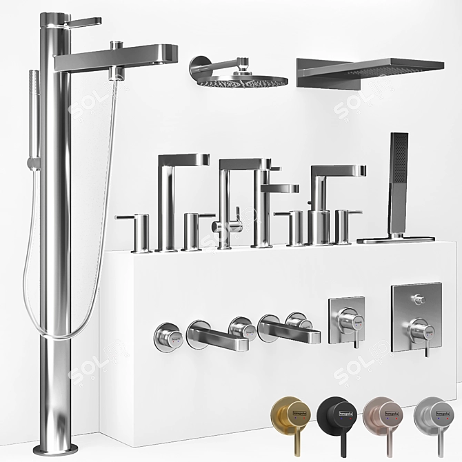 Elegant Finoris Bathroom Faucet 3D model image 10