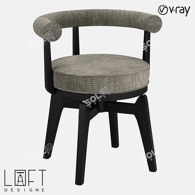 Rustic Wood Chair with Fabric Seat 3D model image 1