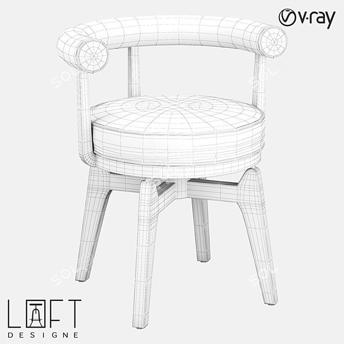 Rustic Wood Chair with Fabric Seat 3D model image 2