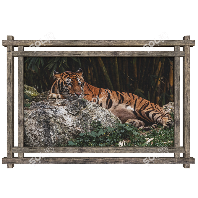 Rustic Wooden Frame Painting 3D model image 1