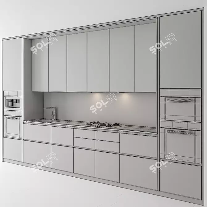 Sleek Black and Wood Kitchen 3D model image 6