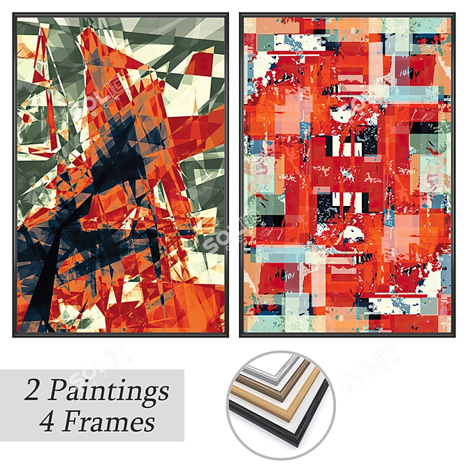 Modern Art Paintings Set with Various Frames 3D model image 1