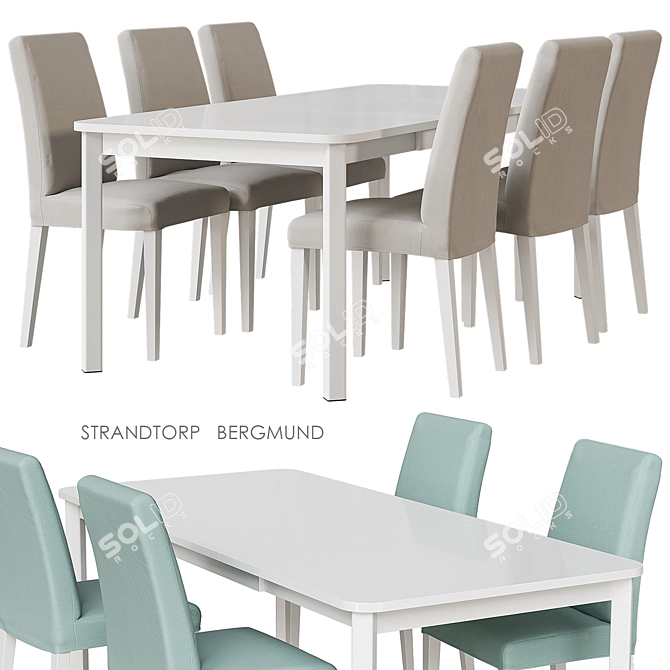 Strandtorp/Bergmund White Table & Chairs 3D model image 1