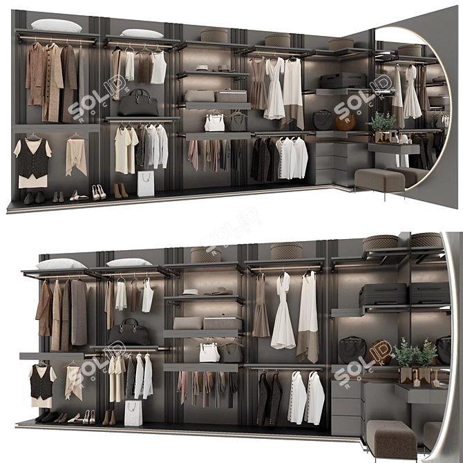 Modern Style Wardrobe with Customizable Modules 3D model image 1