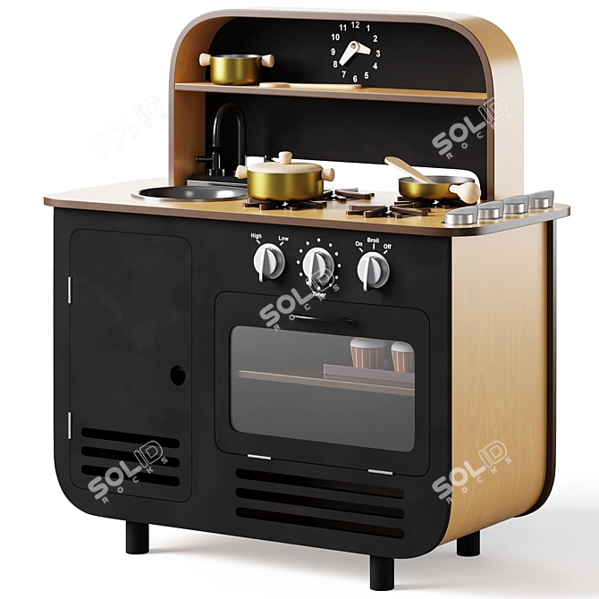 Modern Chef Wooden Kitchen Set 3D model image 1