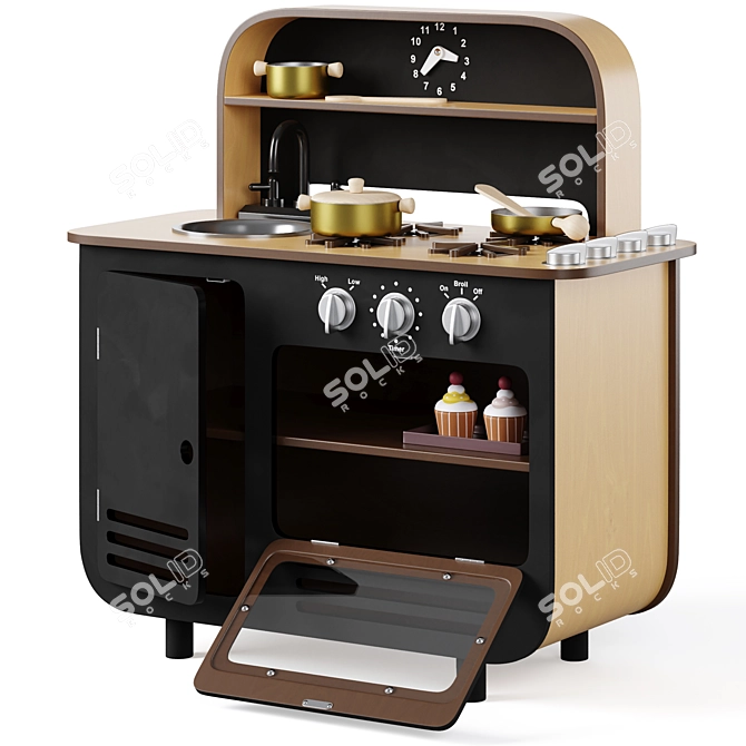 Modern Chef Wooden Kitchen Set 3D model image 2