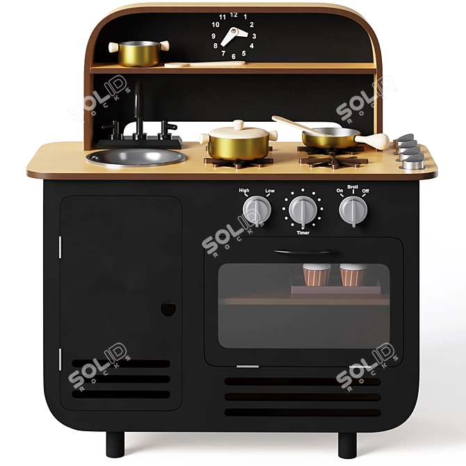 Modern Chef Wooden Kitchen Set 3D model image 4