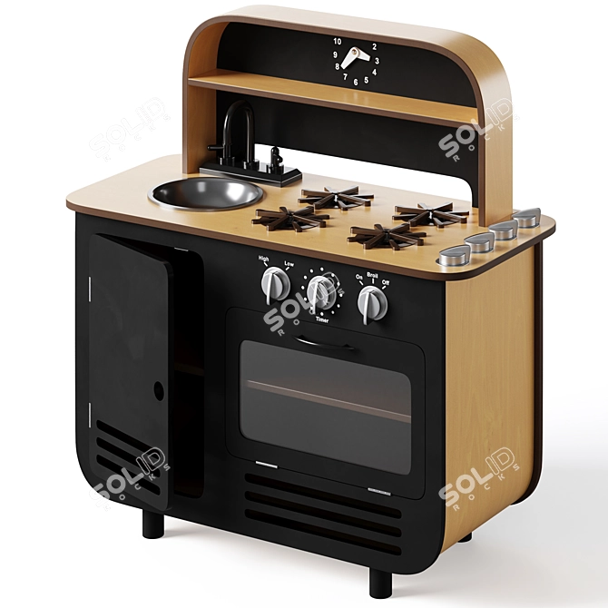 Modern Chef Wooden Kitchen Set 3D model image 6