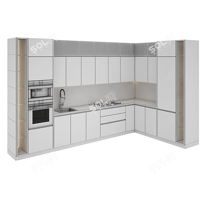 Modern Kitchen Set with Gas Hob, Oven, Coffee Machine, Sink & Hood 3D model image 6