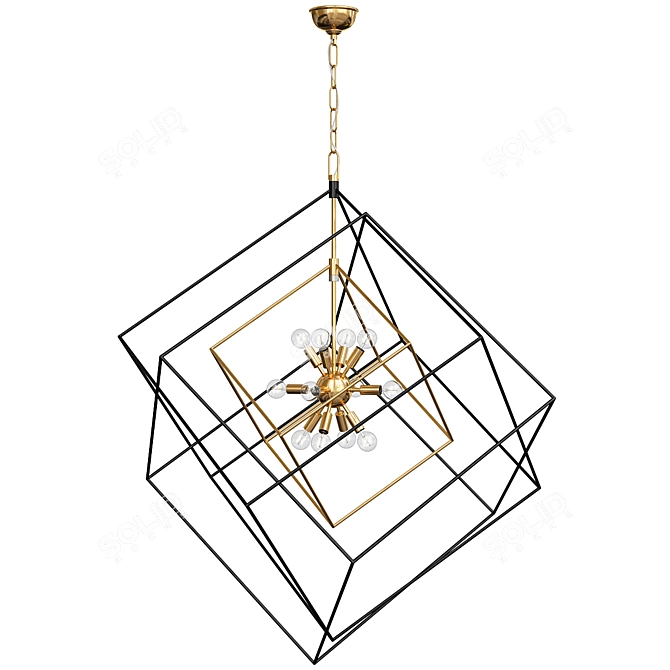 Cubist Pendant: Black & Gold Elegance 3D model image 2