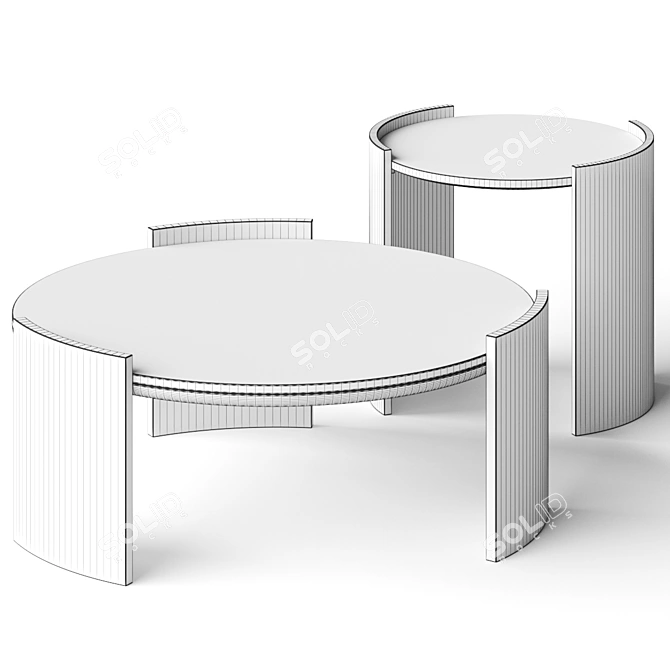 Modern Curved Wood Coffee Table 3D model image 2