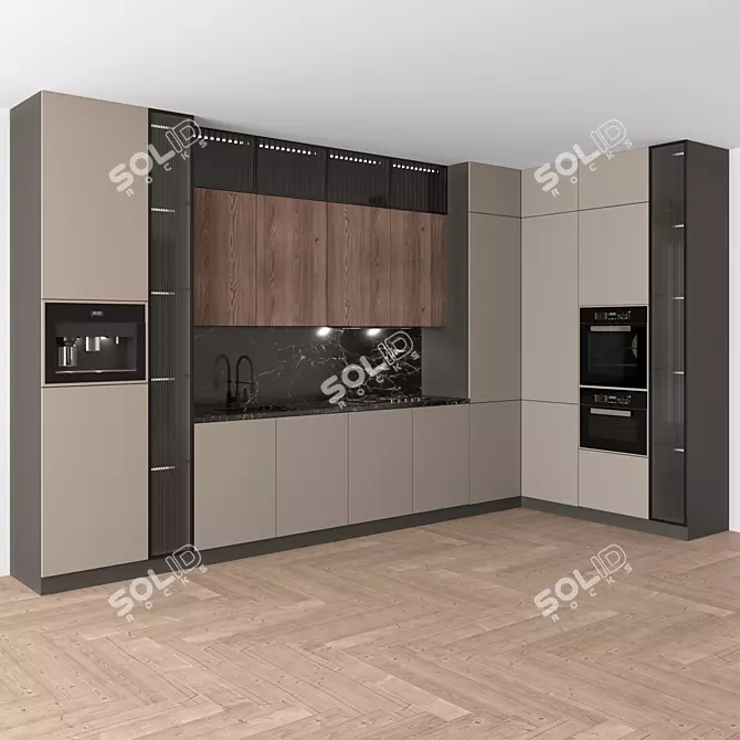 Sleek Modern Kitchen Set 3D model image 2