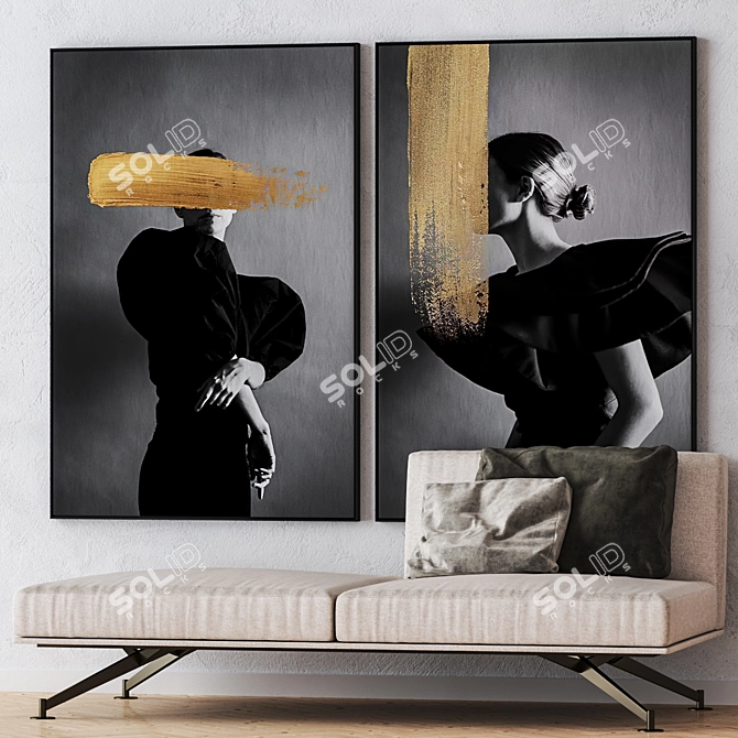 Elegant Set of Large Wall Paintings 3D model image 5