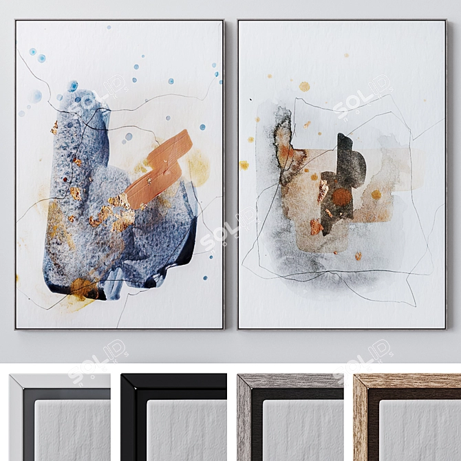 Elegant Wall Art Set with Textured Frames 3D model image 1