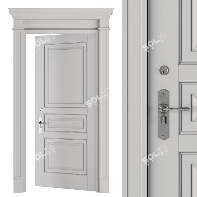 Elegant White Front Door Set 3D model image 4