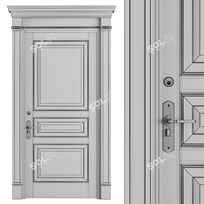 Elegant White Front Door Set 3D model image 5