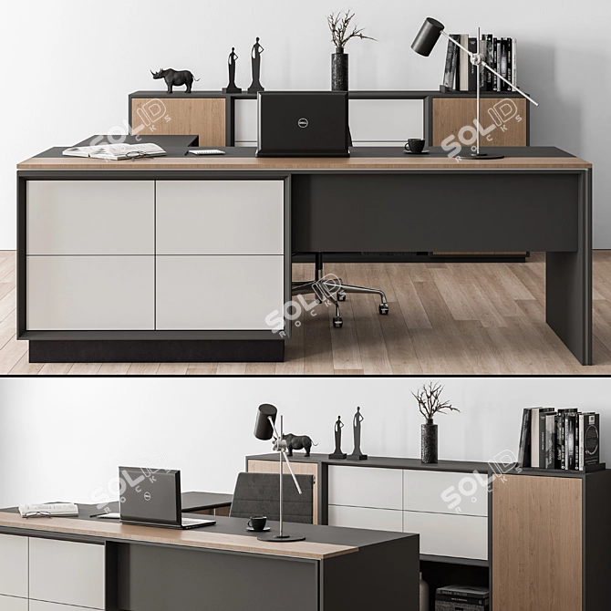 Executive Wood Desk & Sideboard - Office Furniture 3D model image 2