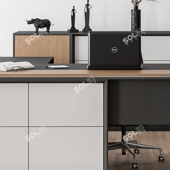 Executive Wood Desk & Sideboard - Office Furniture 3D model image 4