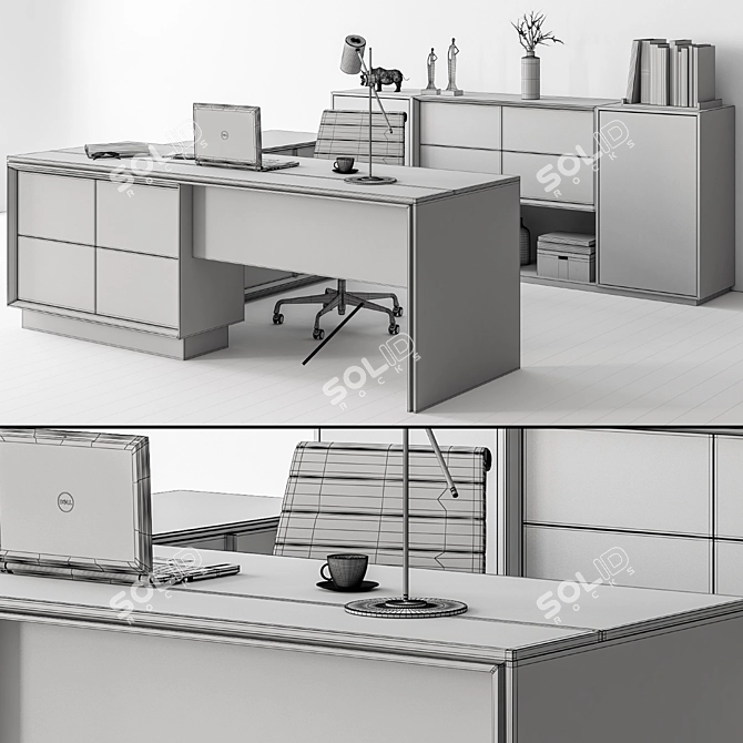 Executive Wood Desk & Sideboard - Office Furniture 3D model image 5