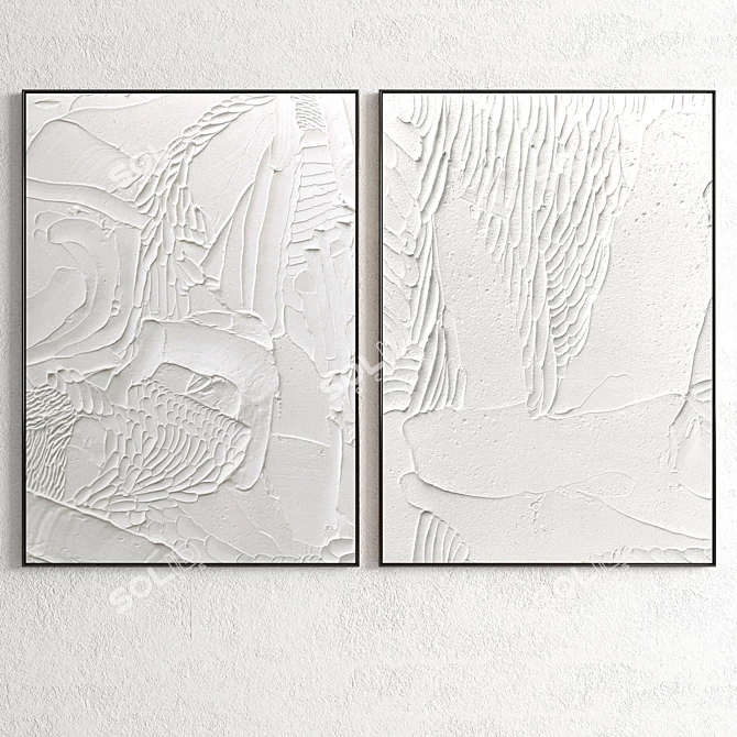 Plaster Double Photo Frame: Elegant Interior Decor 3D model image 2