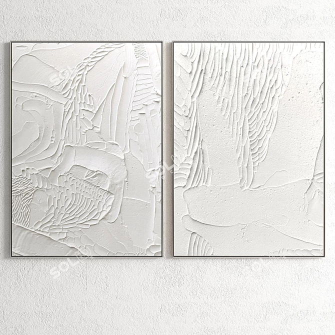 Plaster Double Photo Frame: Elegant Interior Decor 3D model image 3