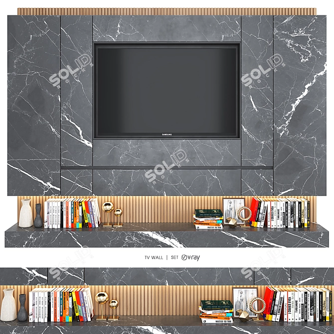 Modern TV Wall with Decor - 3D Visualization 3D model image 1