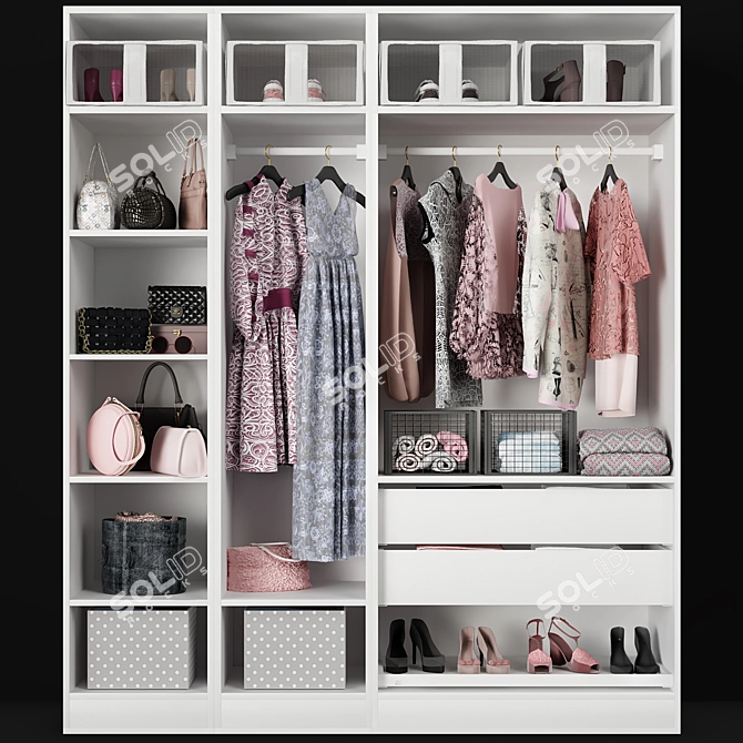 Modern Gray Ash Wardrobe 3D model image 2