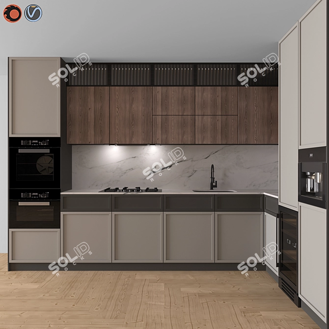 Modern Corner Kitchen With High Quality Materials 3D model image 1