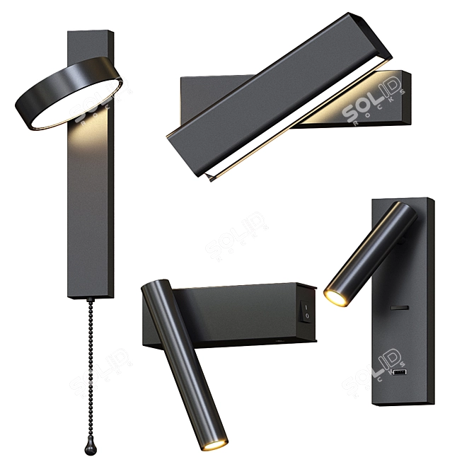 Versatile Rotatable Bedside Wall Lamps 3D model image 1