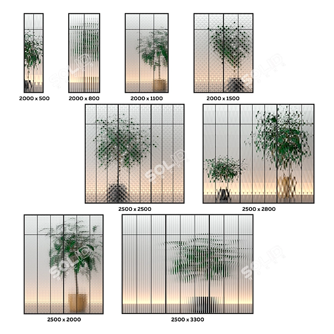 Title: Modular Glass Partitions Set 3D model image 2