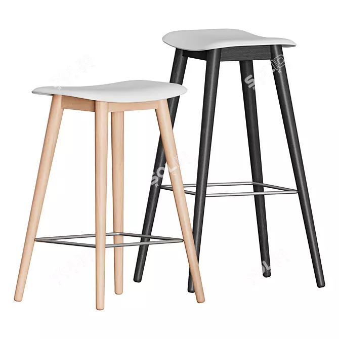 Title: Sleek Fiber Bar Stool with Wood Base 3D model image 1