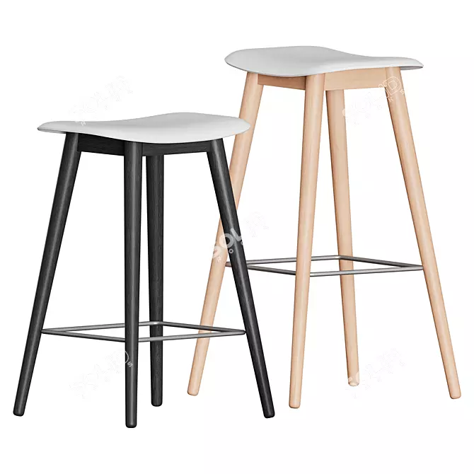 Title: Sleek Fiber Bar Stool with Wood Base 3D model image 2