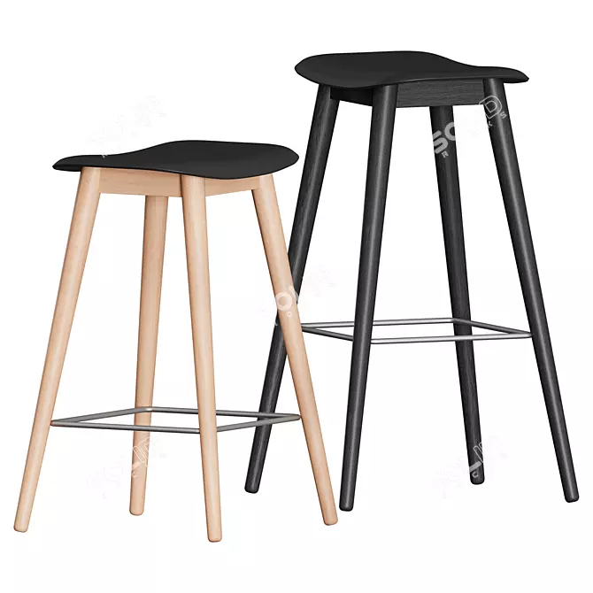 Title: Sleek Fiber Bar Stool with Wood Base 3D model image 3