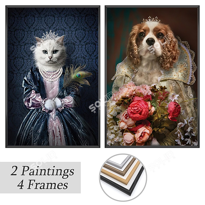 Modern Art Set: 2 Paintings in 4 Frame Options 3D model image 1