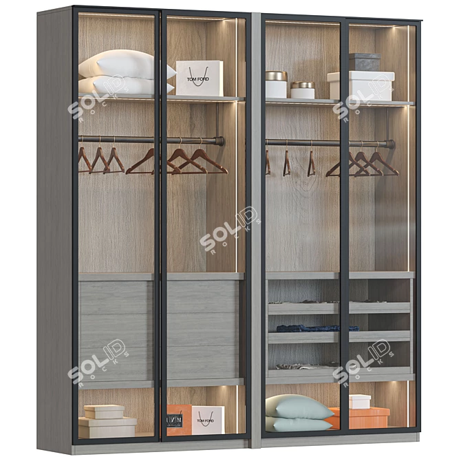 Sliding Door Wardrobe with Drawers - 3000x600xH2700 3D model image 2