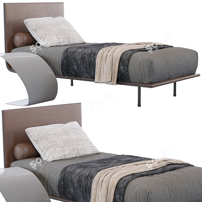 Sleek Leather Single Bed 3D model image 2