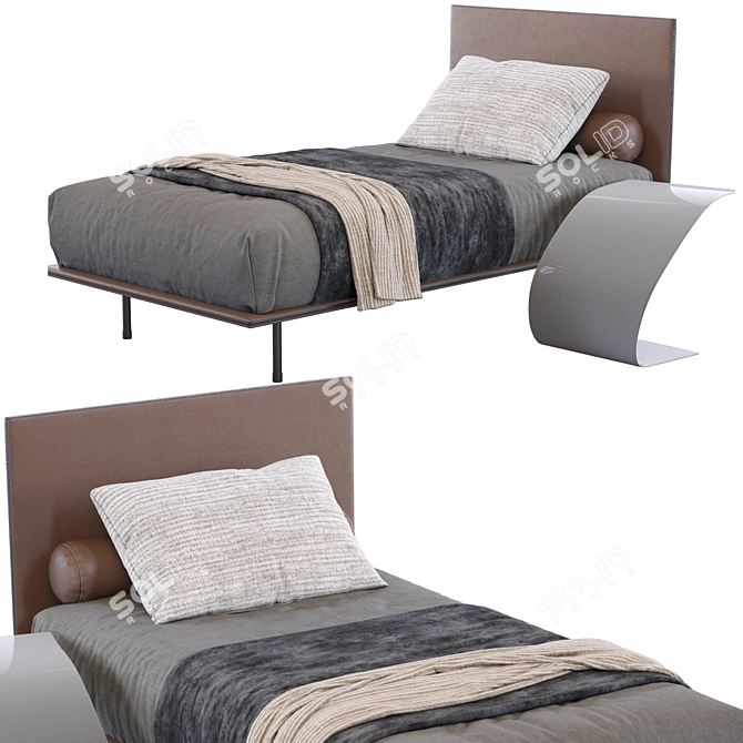 Sleek Leather Single Bed 3D model image 3