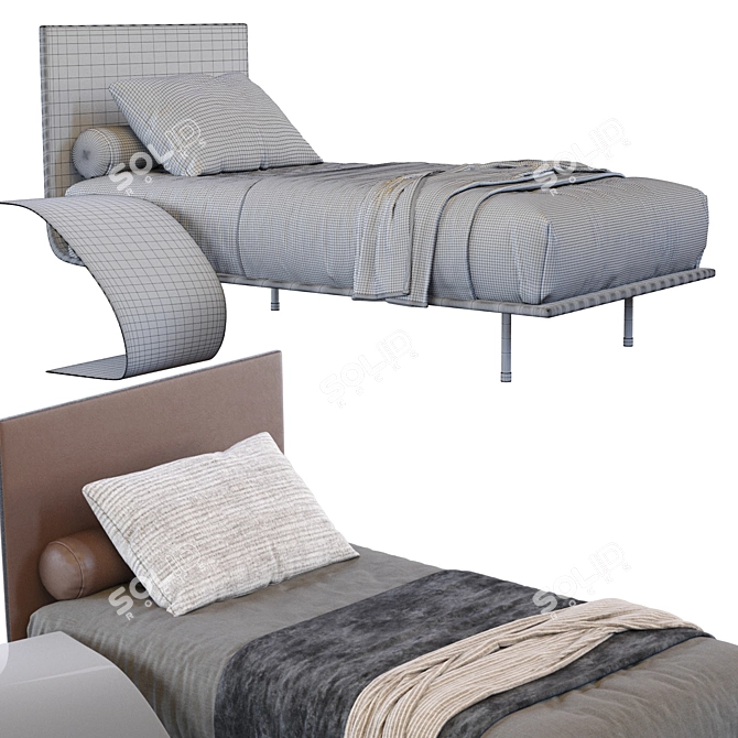 Sleek Leather Single Bed 3D model image 5
