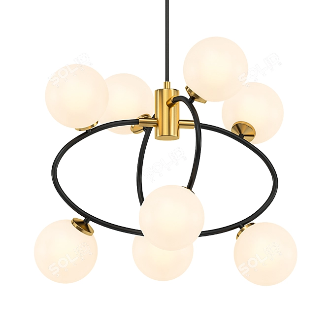 Modern Ring Chandelier | Milk Glass Shade | 8/12 Lights | Black/Gold | Pendant Light 3D model image 1