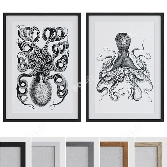 Octopus Graphic Picture Frame Set 3D model image 1