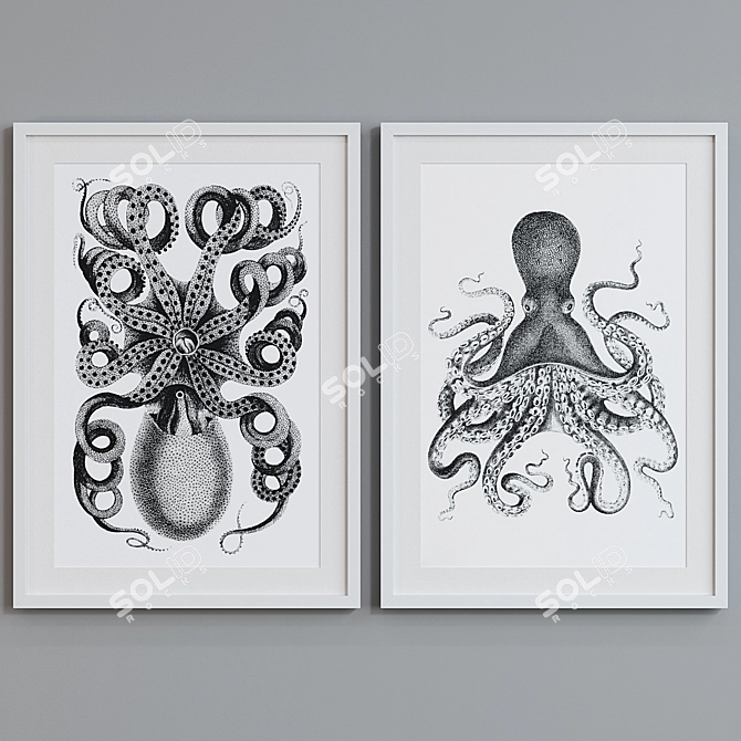 Octopus Graphic Picture Frame Set 3D model image 2