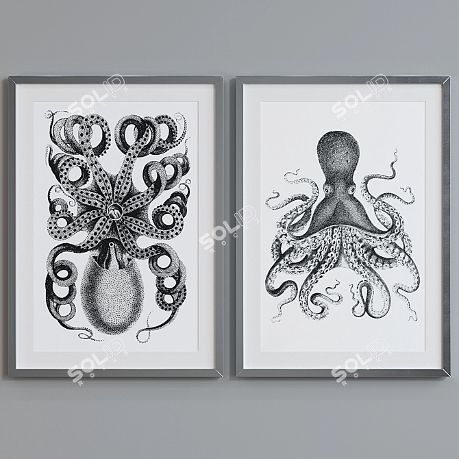 Octopus Graphic Picture Frame Set 3D model image 3