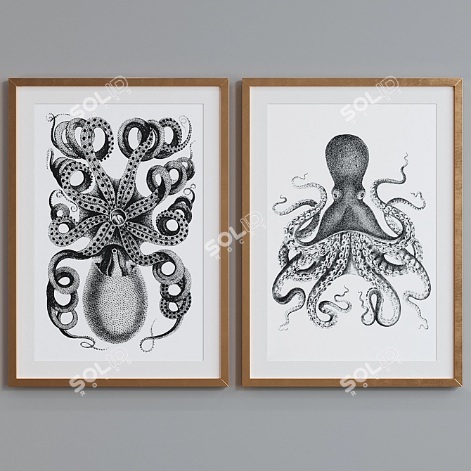 Octopus Graphic Picture Frame Set 3D model image 4