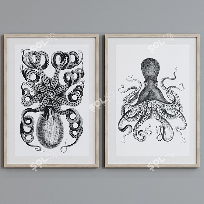 Octopus Graphic Picture Frame Set 3D model image 5